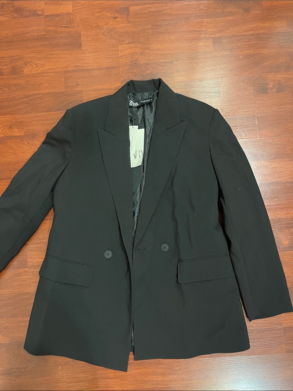 Zara Black Double-Breasted Tailored Blazer